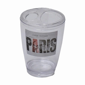 Evideco Clear Acrylic Toothbrush Toothpaste Holder Design Paris City - Gray, Black, White, Red - 2.95 L x 2.95 W x 4.52 H toothbrush holder,bathroom cup,bathroom organizer
