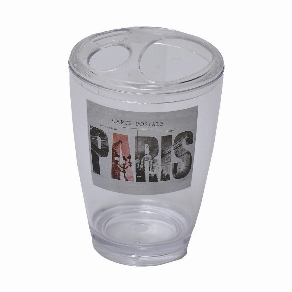 Evideco Clear Acrylic Toothbrush Toothpaste Holder Design Paris City - Gray, Black, White, Red - 2.95 L x 2.95 W x 4.52 H toothbrush holder,bathroom cup,bathroom organizer