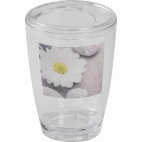 Evideco Clear Acrylic Toothbrush Toothpaste Holder Design Zen Garden - Gray, White, Yellow, Multi - 2.95 L x 2.95 W x 4.52 H toothbrush holder,bathroom cup,bathroom organizer