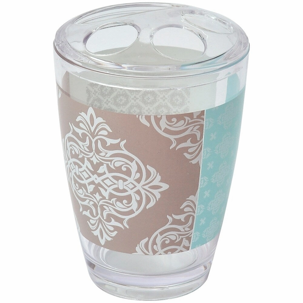 Evideco Faience Printed Bathroom Toothbrush and Toothpaste Holder - Blue,Taupe - 2.95 L x 2.95 W x 4.52 H toothbrush holder,bathroom cup,bathroom organizer