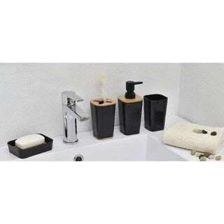 Evideco Phuket Bathroom Square Toothbrush and Toothpaste Holder Black/Bamboo