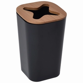 Evideco Phuket Bathroom Square Toothbrush and Toothpaste Holder Black/Bamboo toothbrush holder,bathroom cup,bathroom organizer