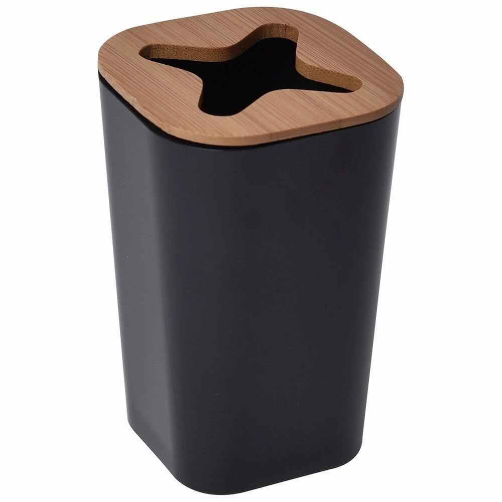 Evideco Phuket Bathroom Square Toothbrush and Toothpaste Holder Black/Bamboo toothbrush holder,bathroom cup,bathroom organizer