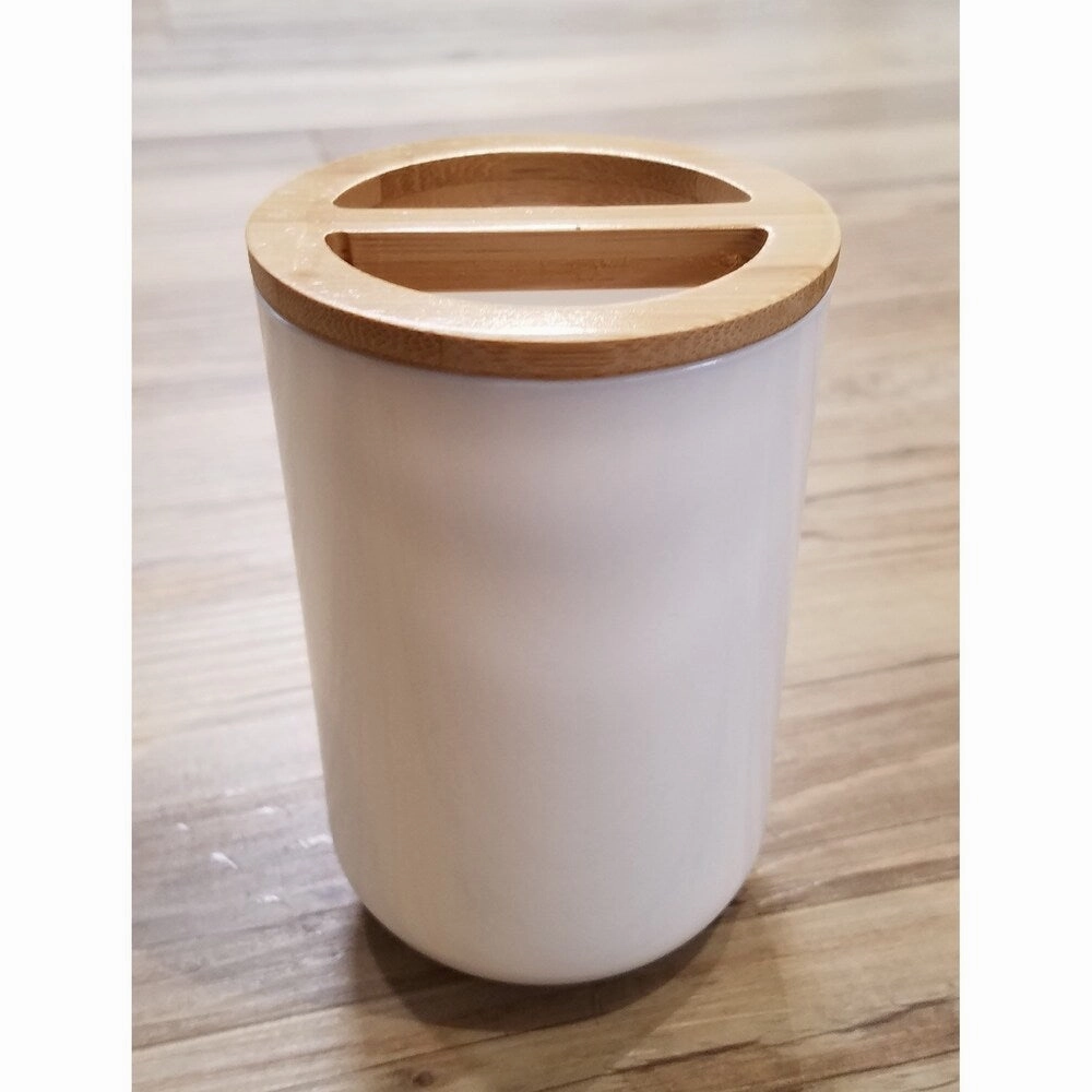 Evideco Toothbrush Holder Padang White-Bamboo Top