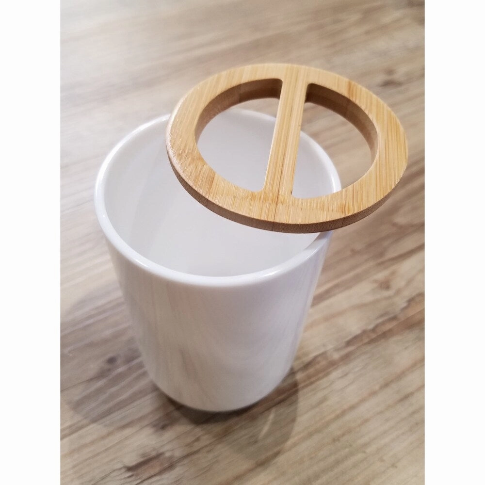 Evideco Toothbrush Holder Padang White-Bamboo Top