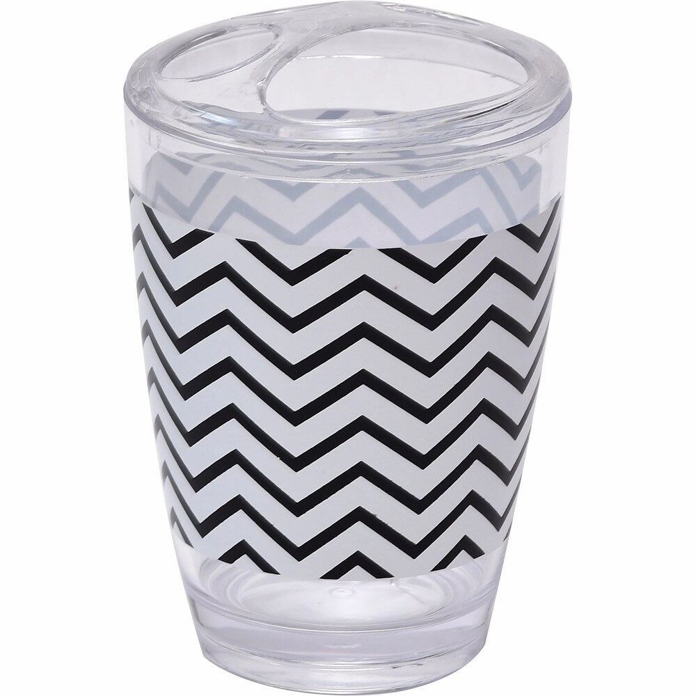 Evideco Zigzag Bathroom Printed Toothbrush and Toothpaste Holder - Black And White - 2.95 L x 2.95 W x 4.52 H toothbrush holder,bathroom cup,bathroom organizer