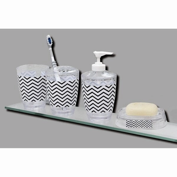 Evideco Zigzag Bathroom Printed Toothbrush and Toothpaste Holder - Black And White - 2.95 L x 2.95 W x 4.52 H