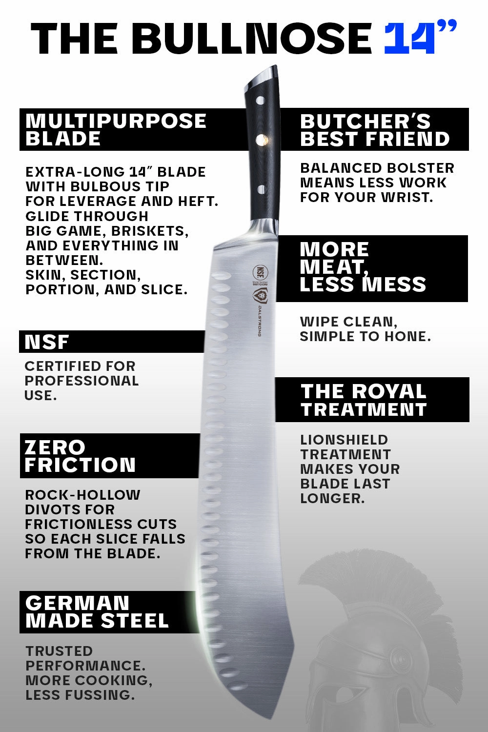 Extra-Long Bull Nose Butcher Knife 14" | Gladiator Series | NSF Certified | Dalstrong 