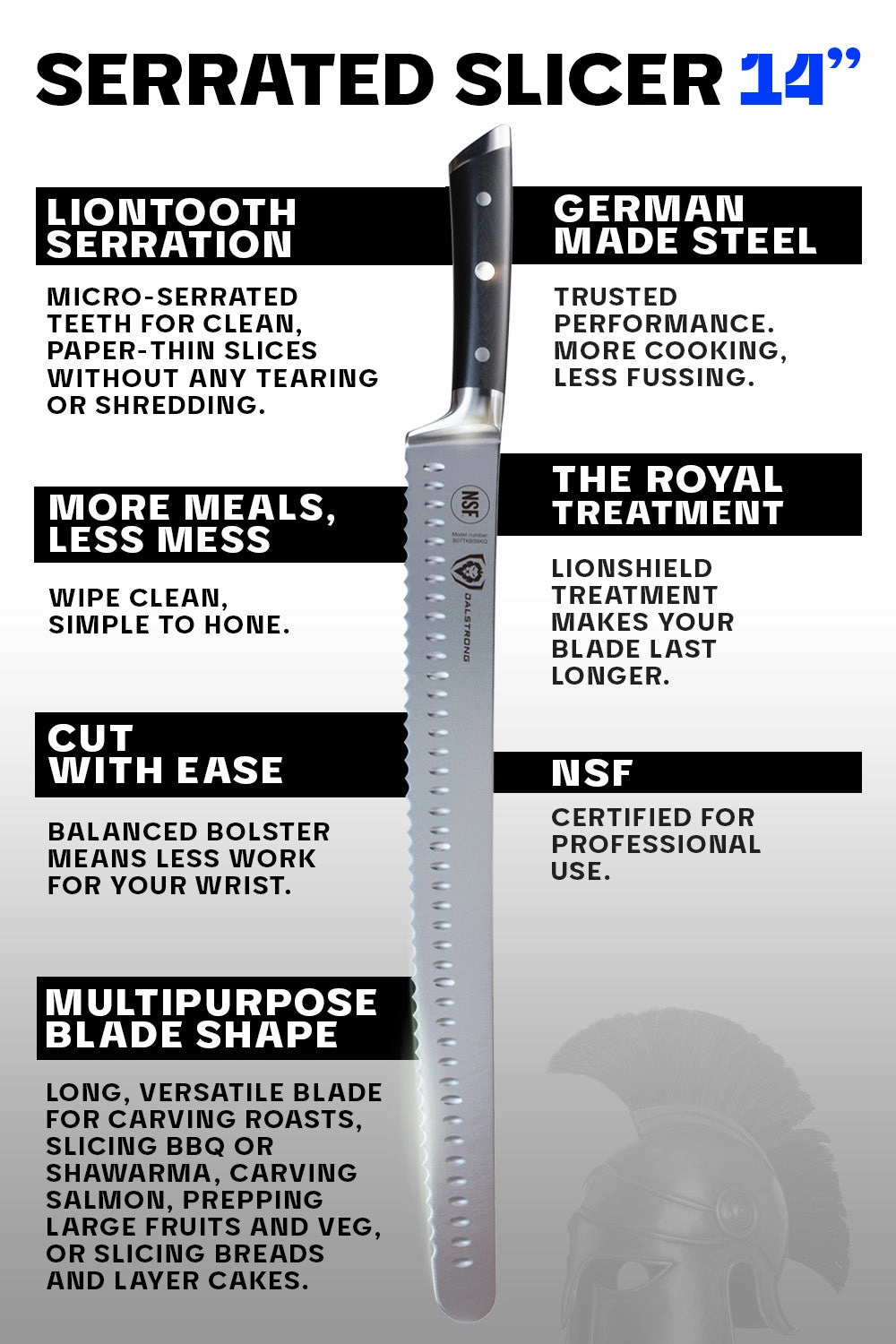 Extra-Long Serrated Slicer 14" | Gladiator Series | NSF Certified | Dalstrong 