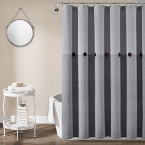 Farmhouse Button Stripe Yarn Dyed Shower Curtain shower curtain,bath curtain,bathroom decor