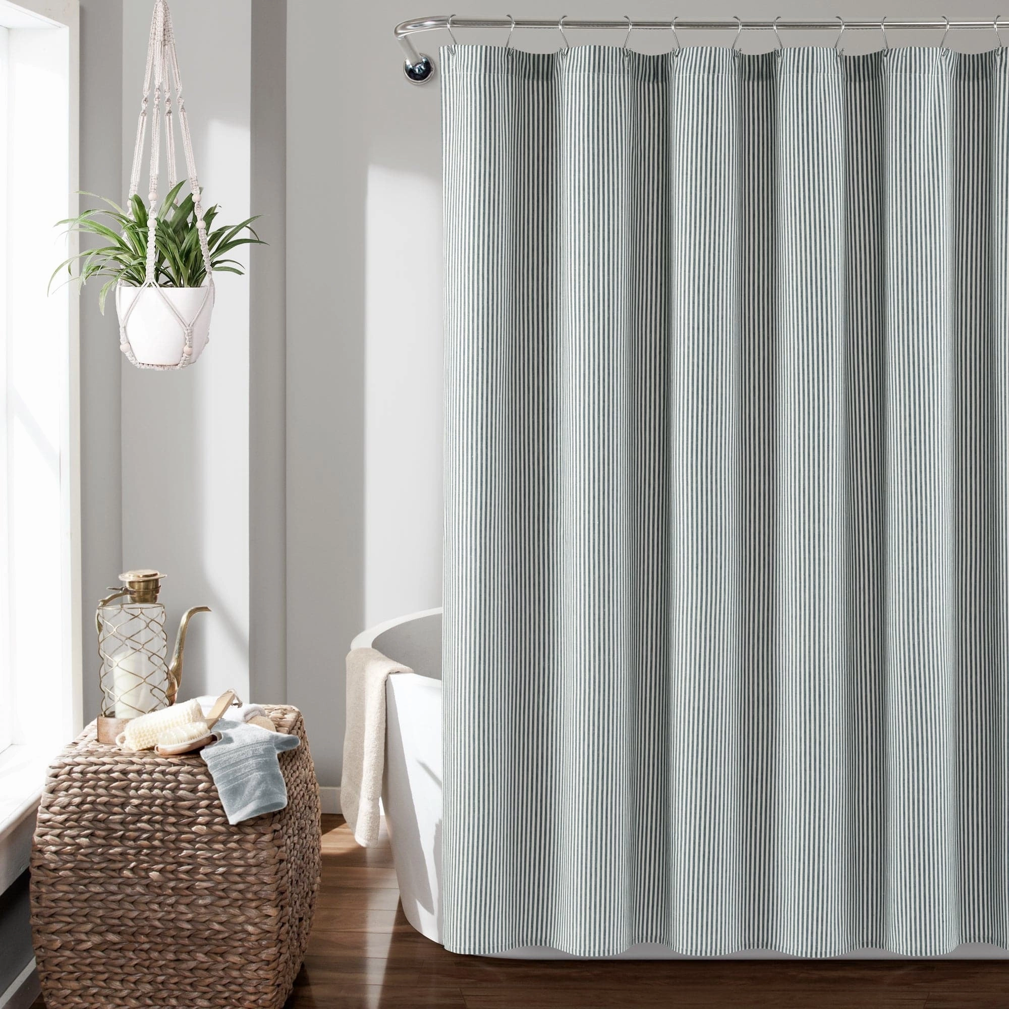 Farmhouse Vintage Stripe Yarn Dyed Recycled Cotton Blend Shower Curtain