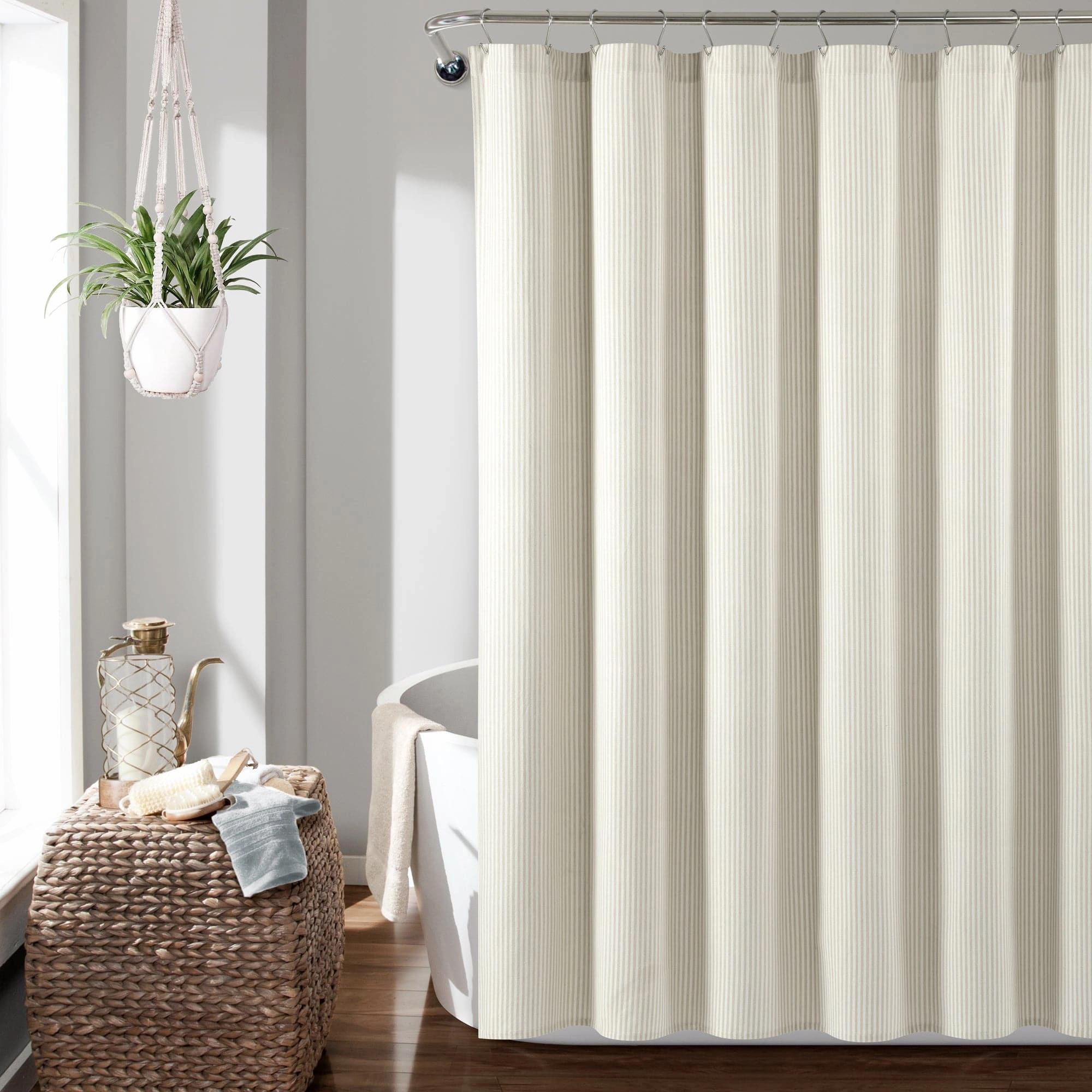 Farmhouse Vintage Stripe Yarn Dyed Recycled Cotton Blend Shower Curtain