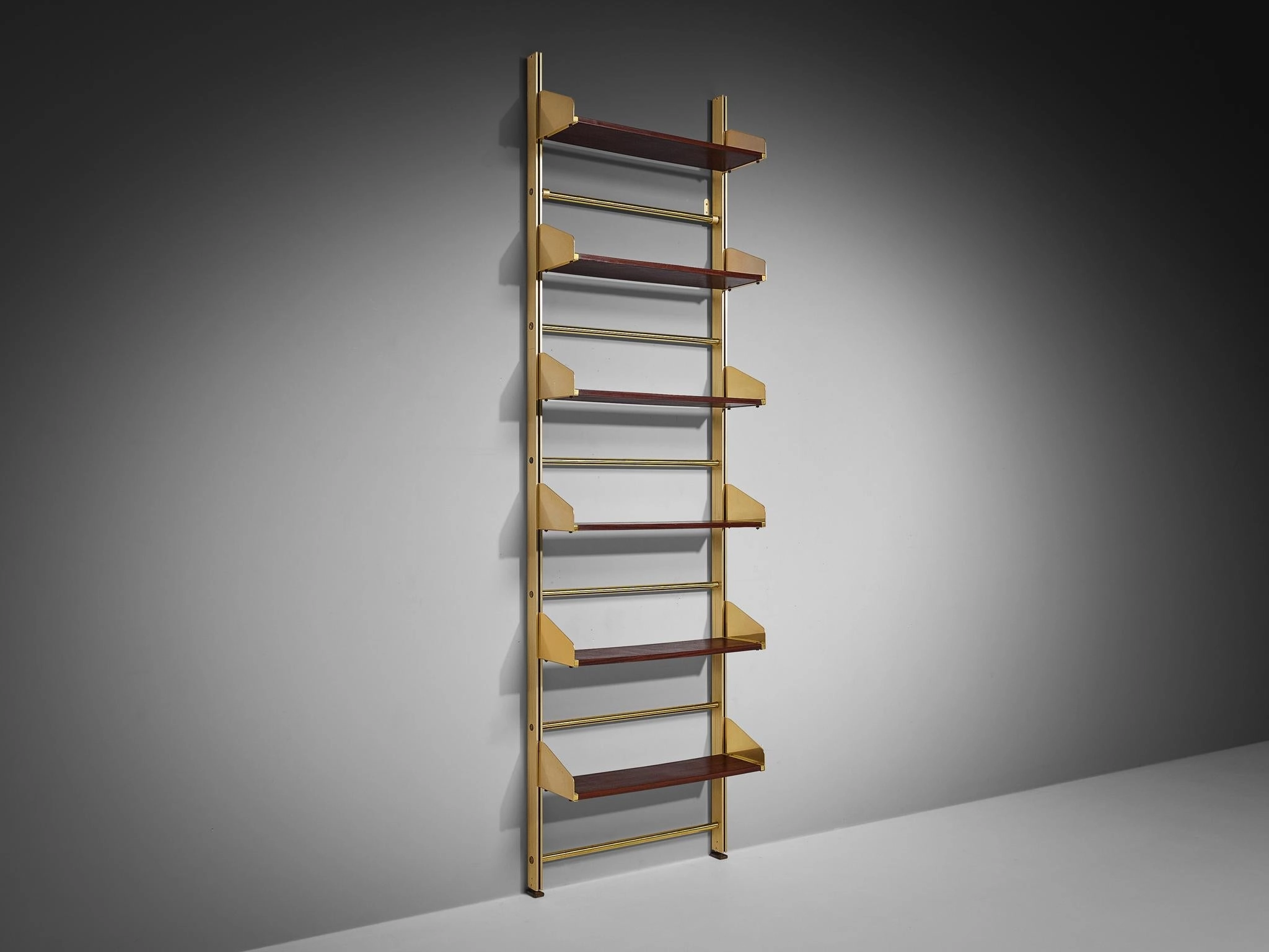 Feal Italian Wall Unit in Anodized Aluminum and Mahogany