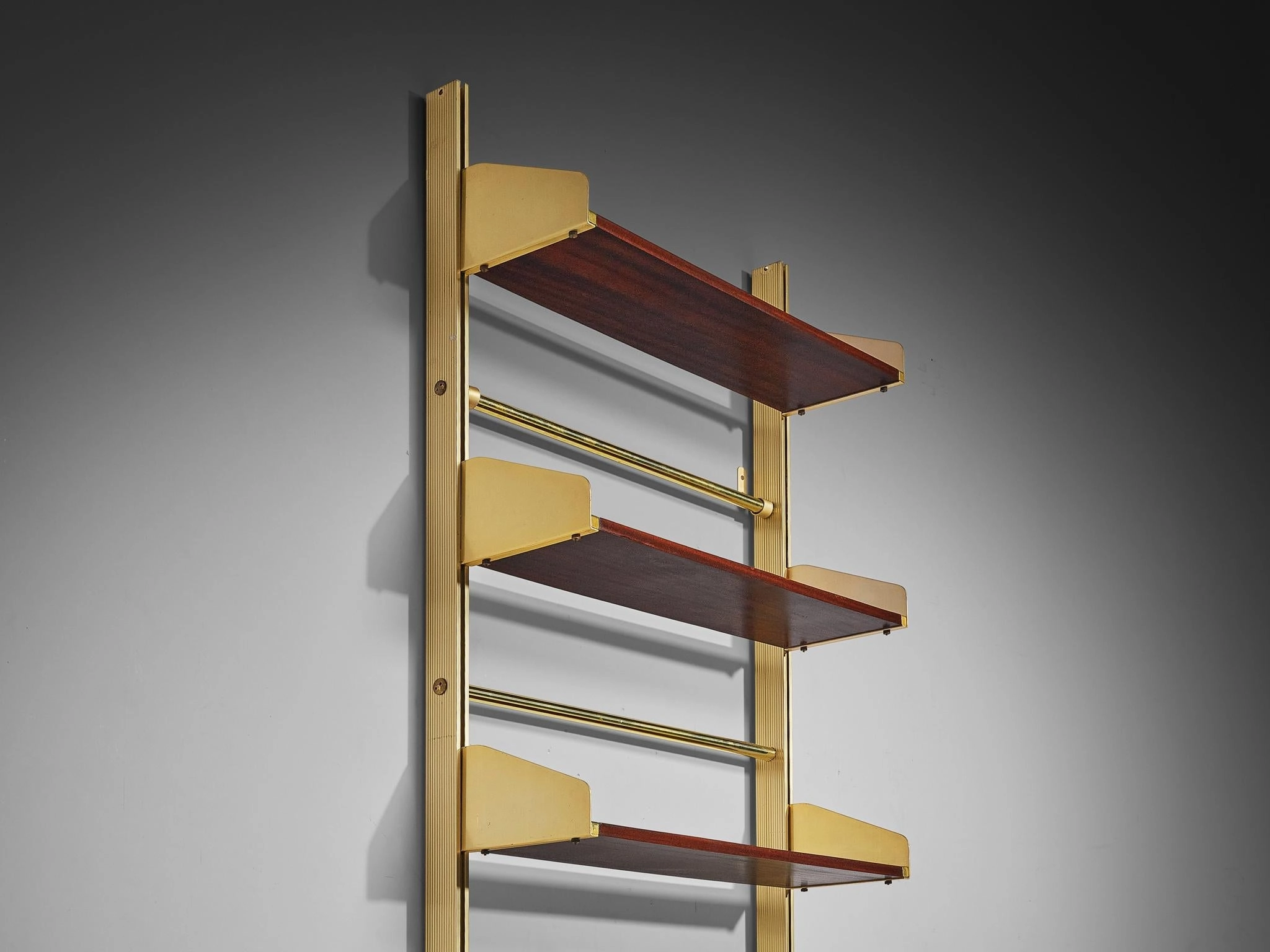 Feal Italian Wall Unit in Anodized Aluminum and Mahogany