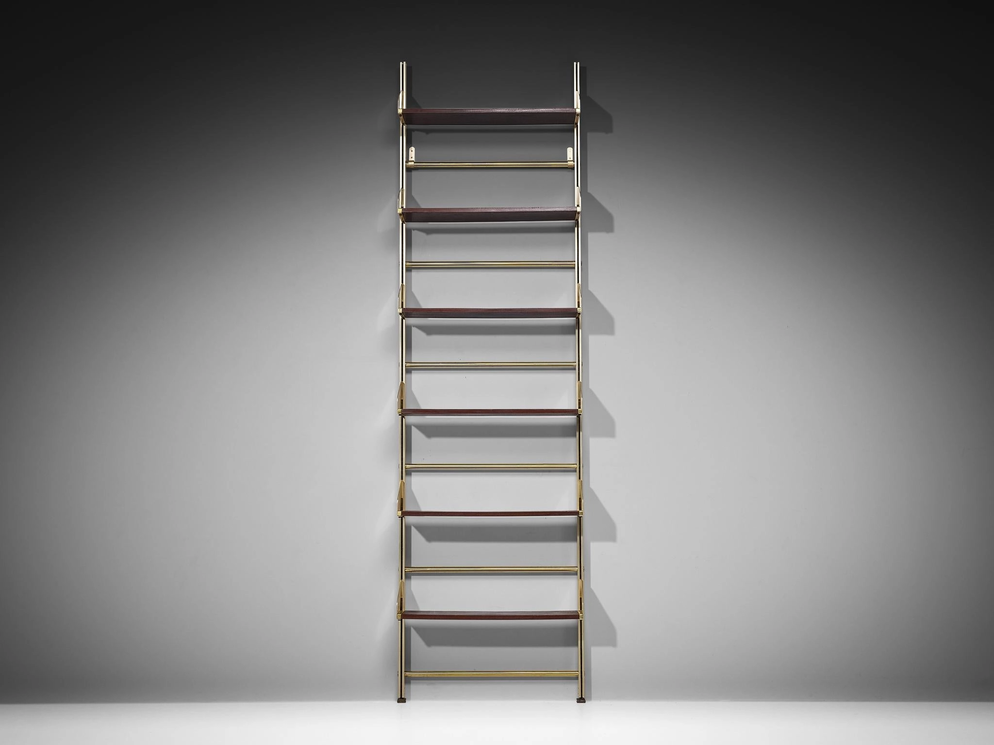 Feal Italian Wall Unit in Anodized Aluminum and Mahogany