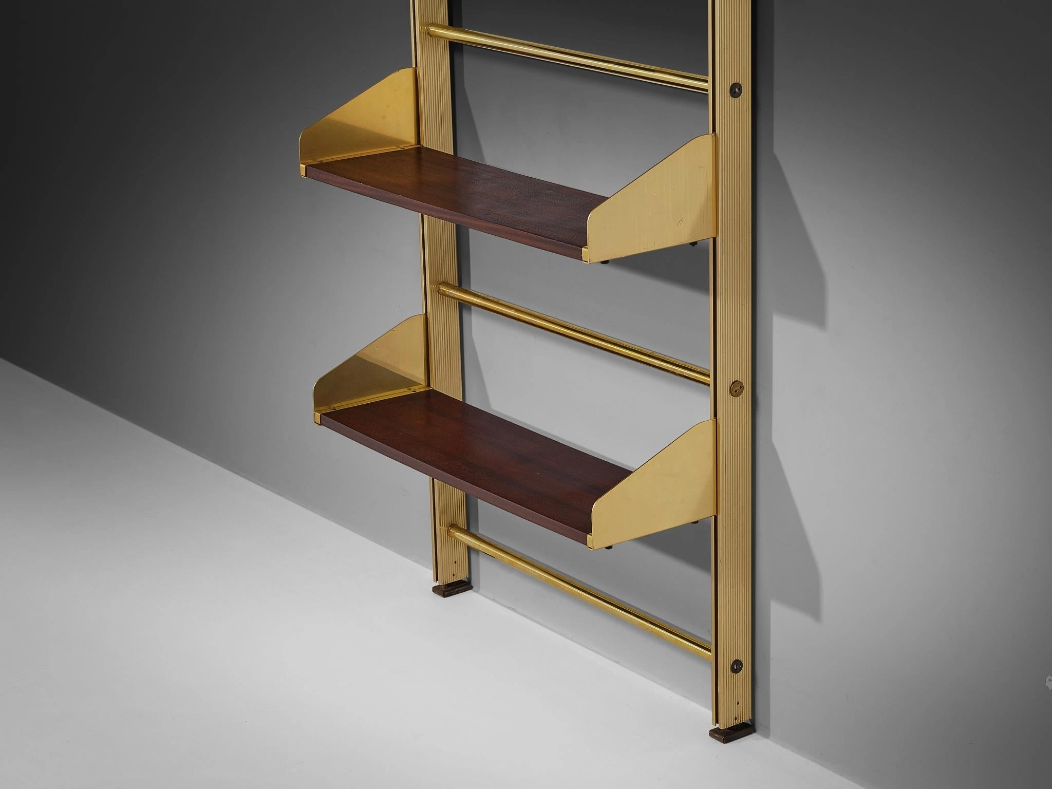 Feal Italian Wall Unit in Anodized Aluminum and Mahogany