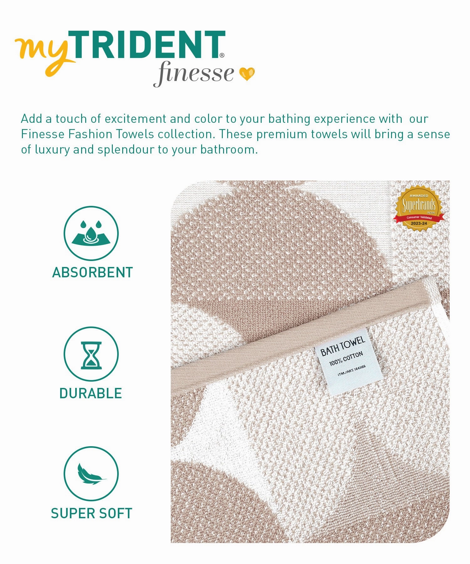 Finesse Fashion Bath Towel, 600 GSM, Cotton Rich, Cashmere