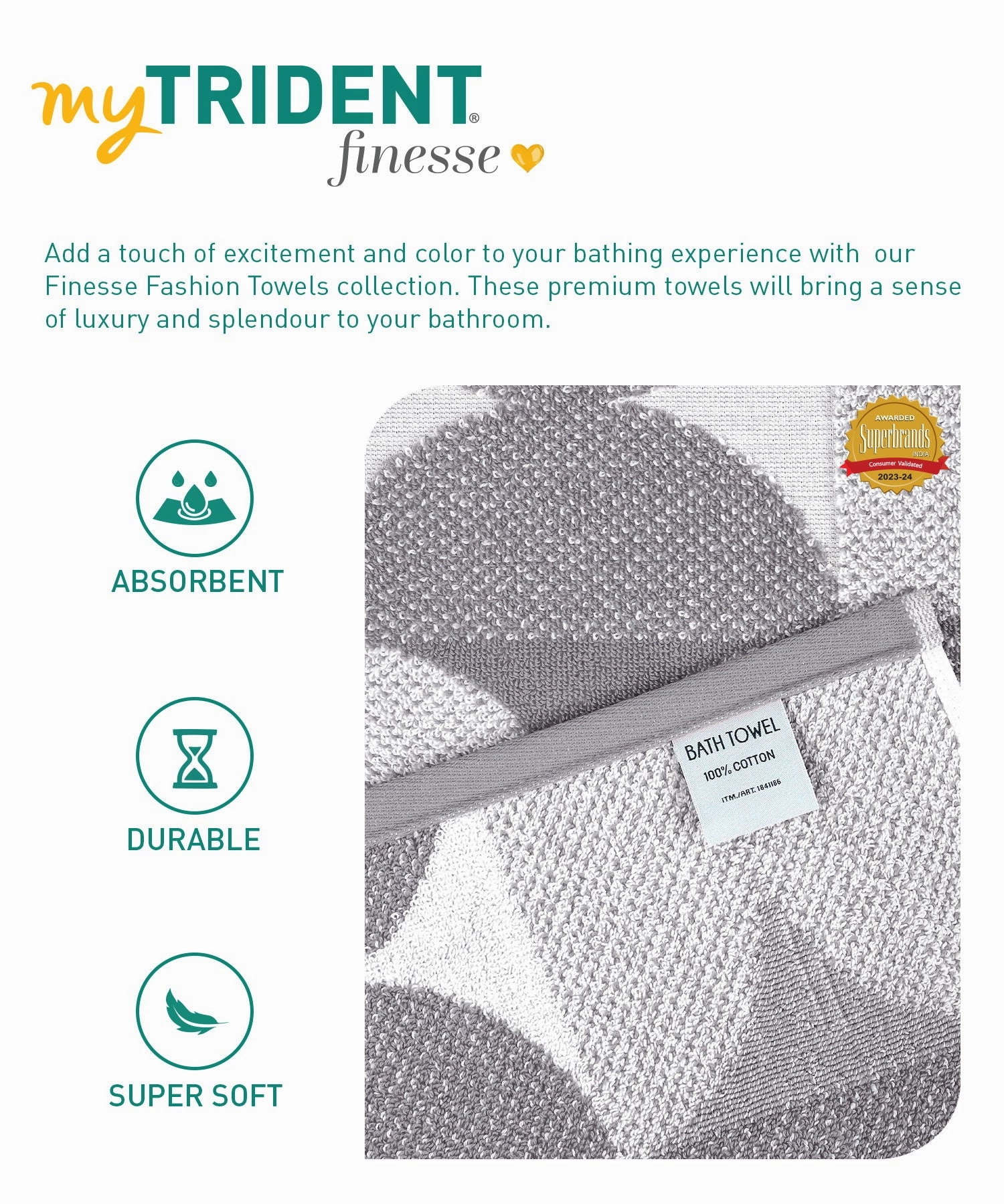 Finesse Fashion Bath Towel, 600 GSM, Cotton Rich, Sharkkin