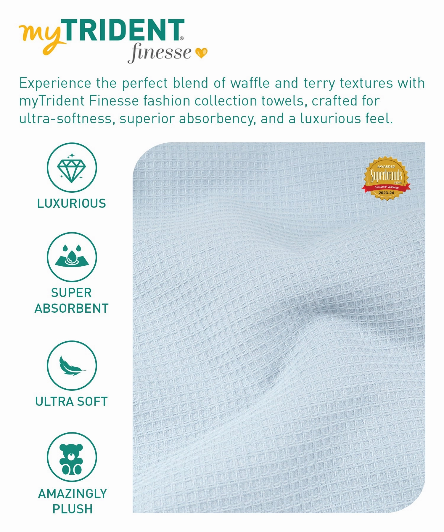 Finesse Fashion Waffle Towel , 600 Gsm, Cotton Rich, Bath Towel, Cloud