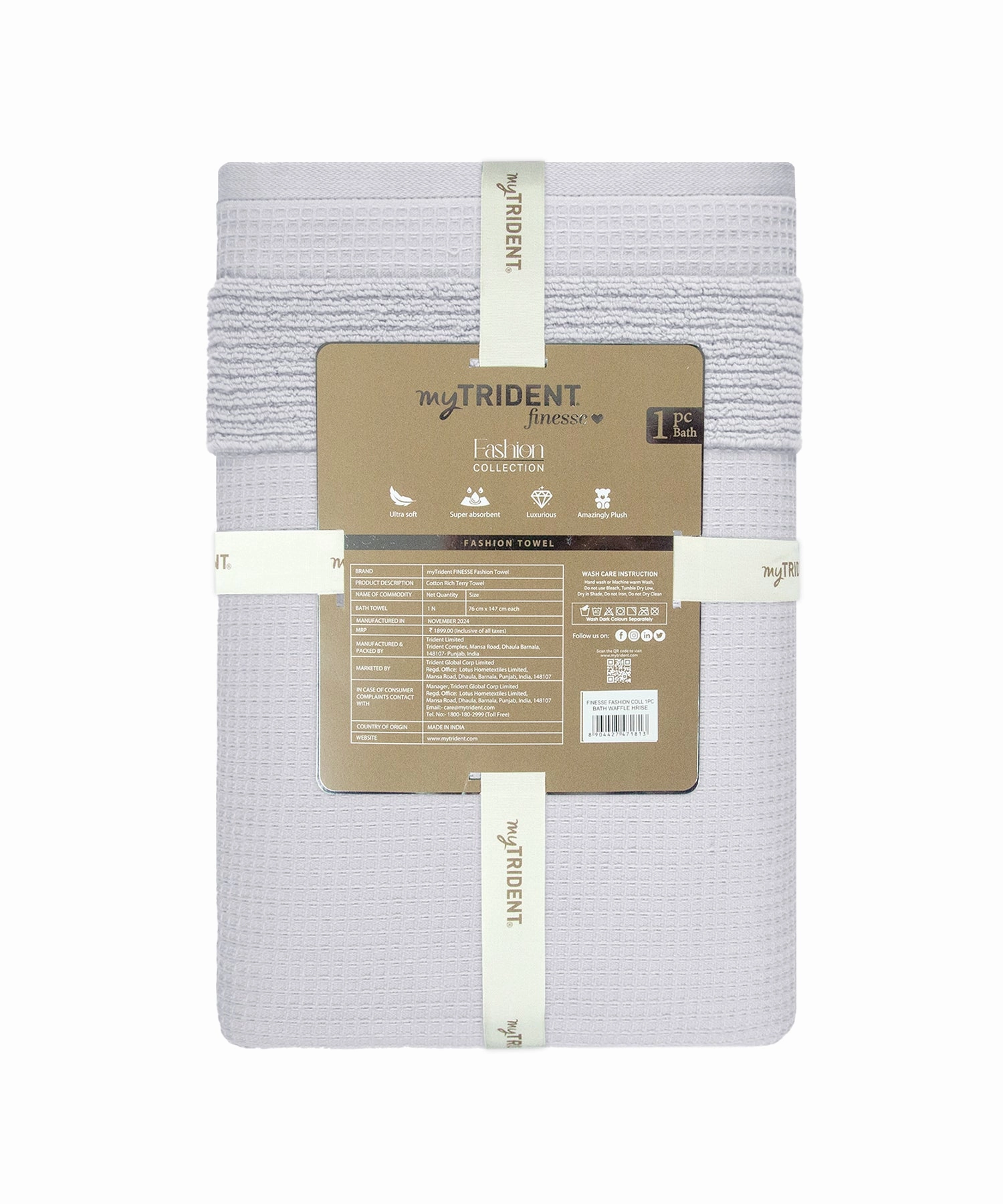 Finesse Fashion Waffle Towel , 600 Gsm, Cotton Rich, Bath Towel, High Rise