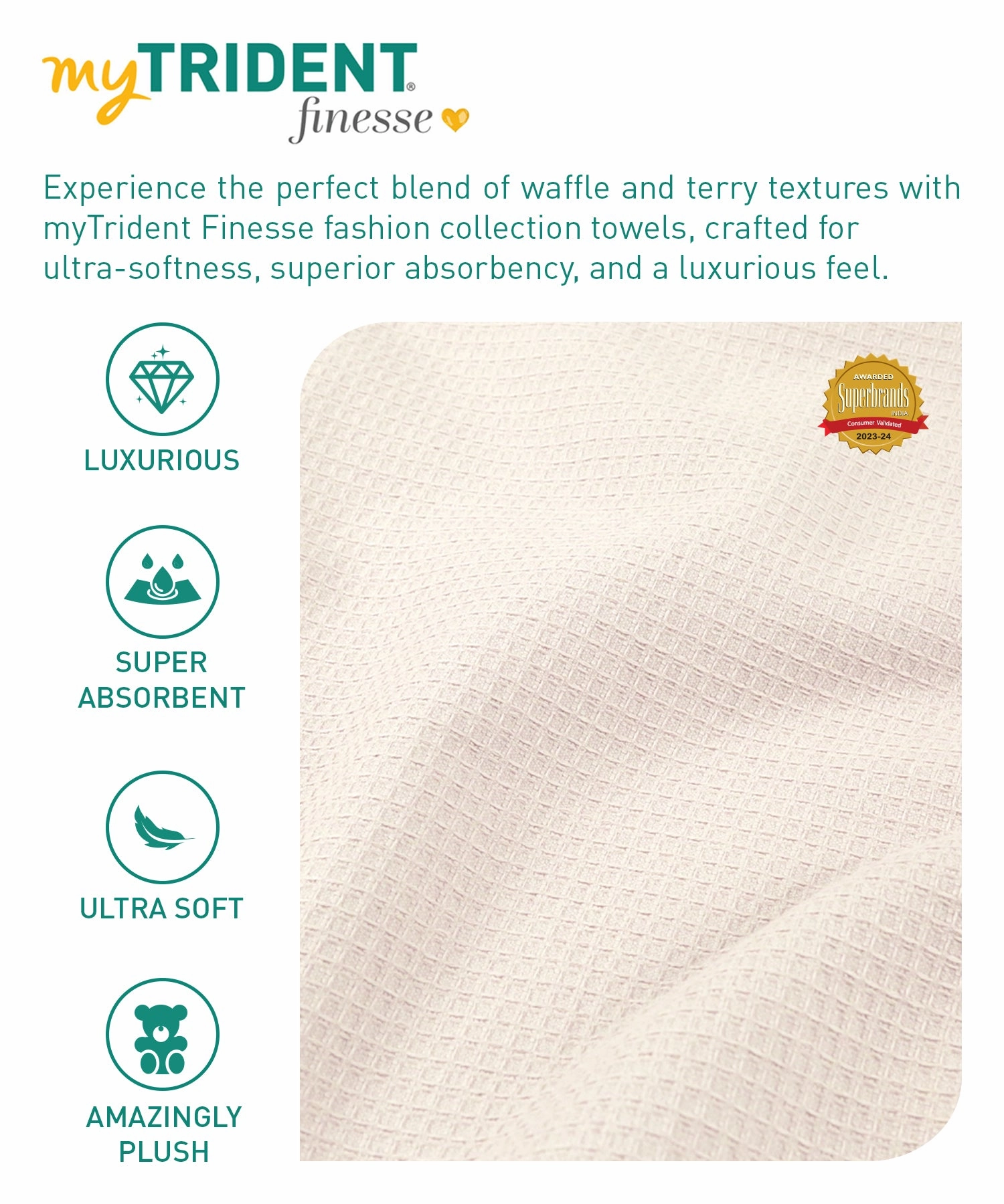Finesse Fashion Waffle Towel , 600 Gsm, Cotton Rich, Bath Towel, Peyote