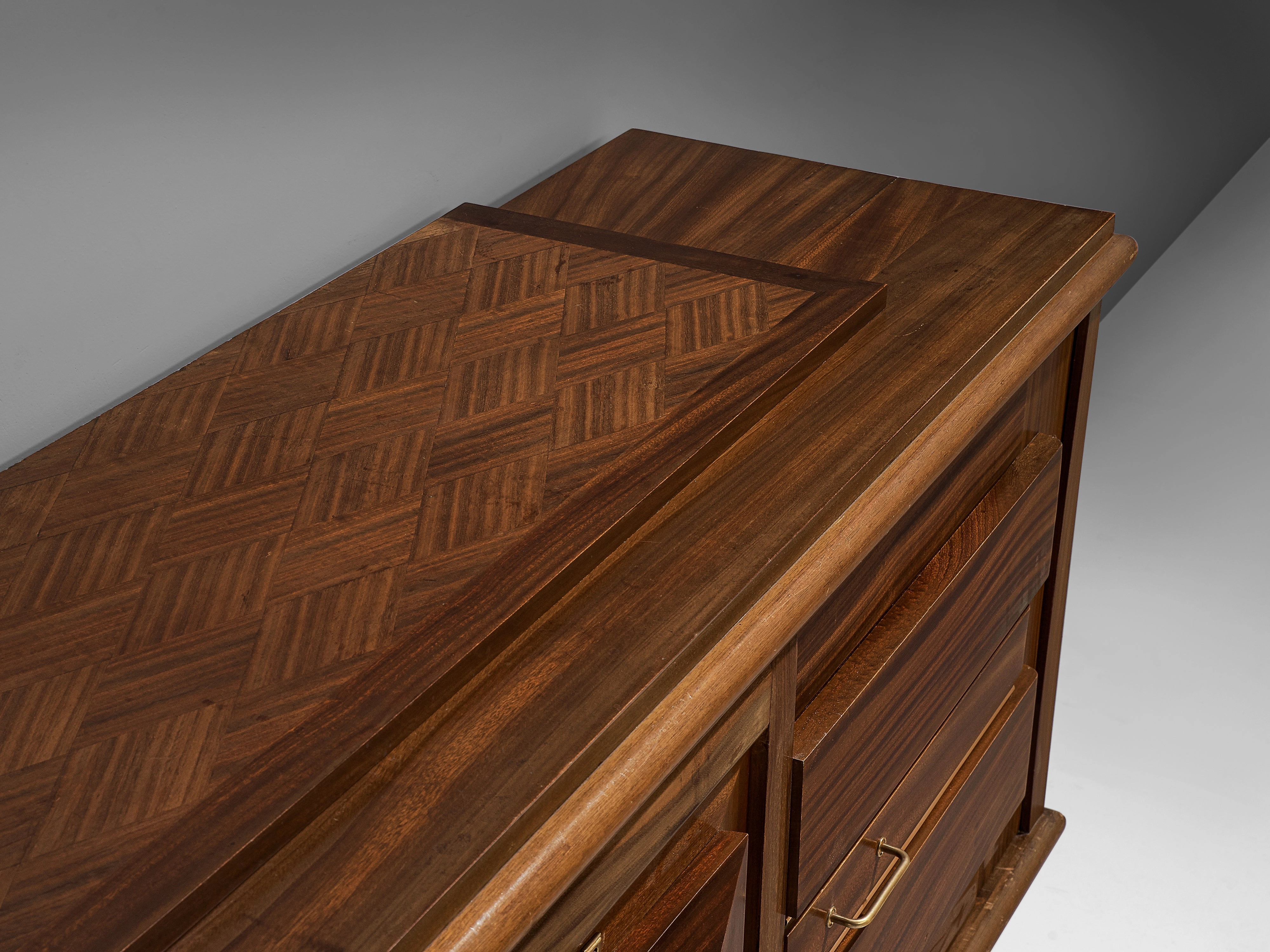 French Art Deco Sideboard in Mahogany and Brass