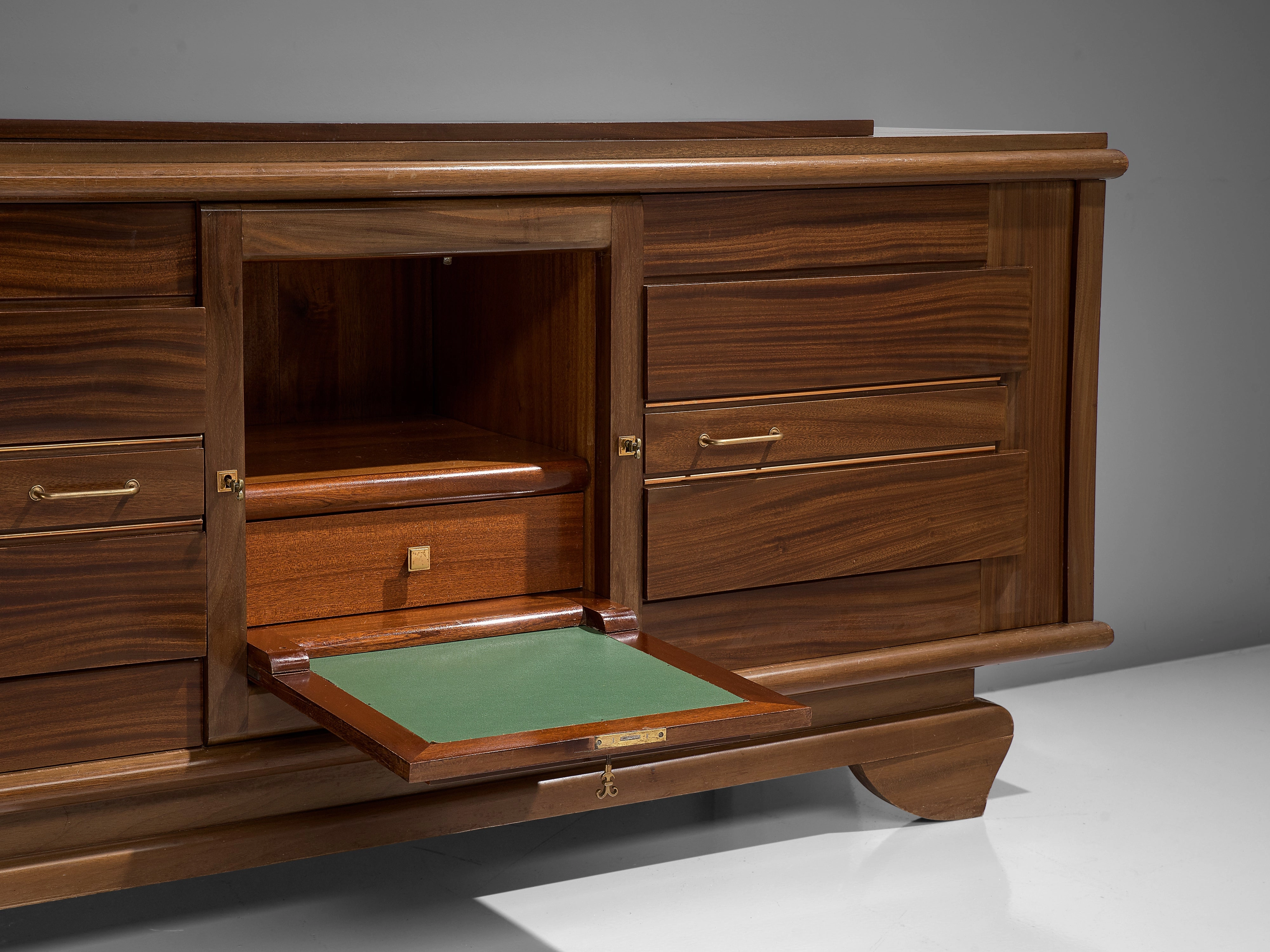 French Art Deco Sideboard in Mahogany and Brass
