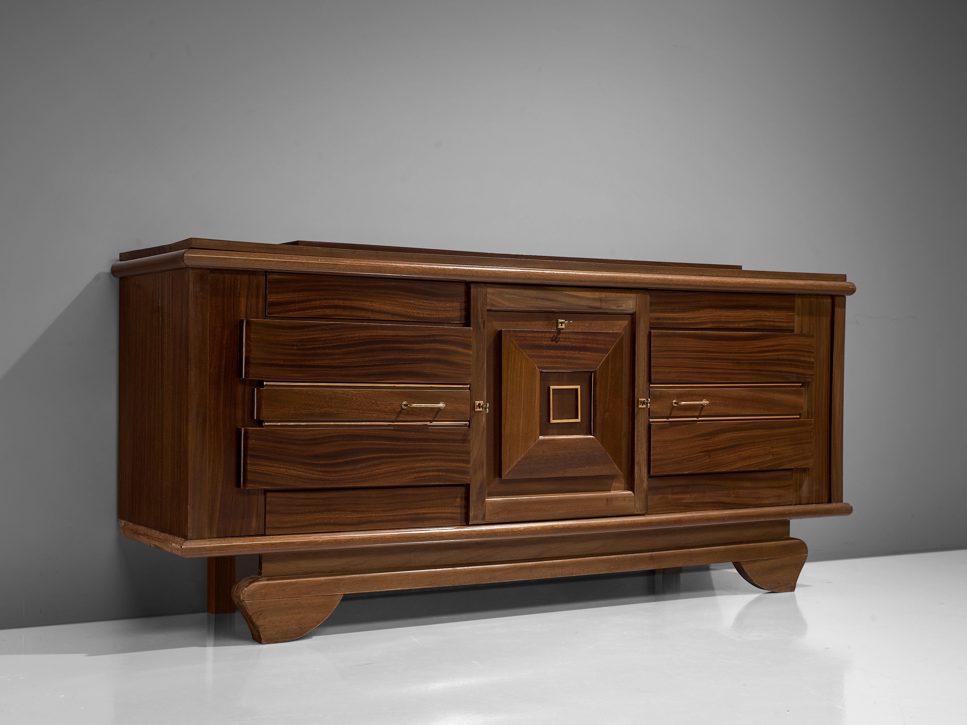 French Art Deco Sideboard in Mahogany and Brass storage cabinet,organizer,furniture storage
