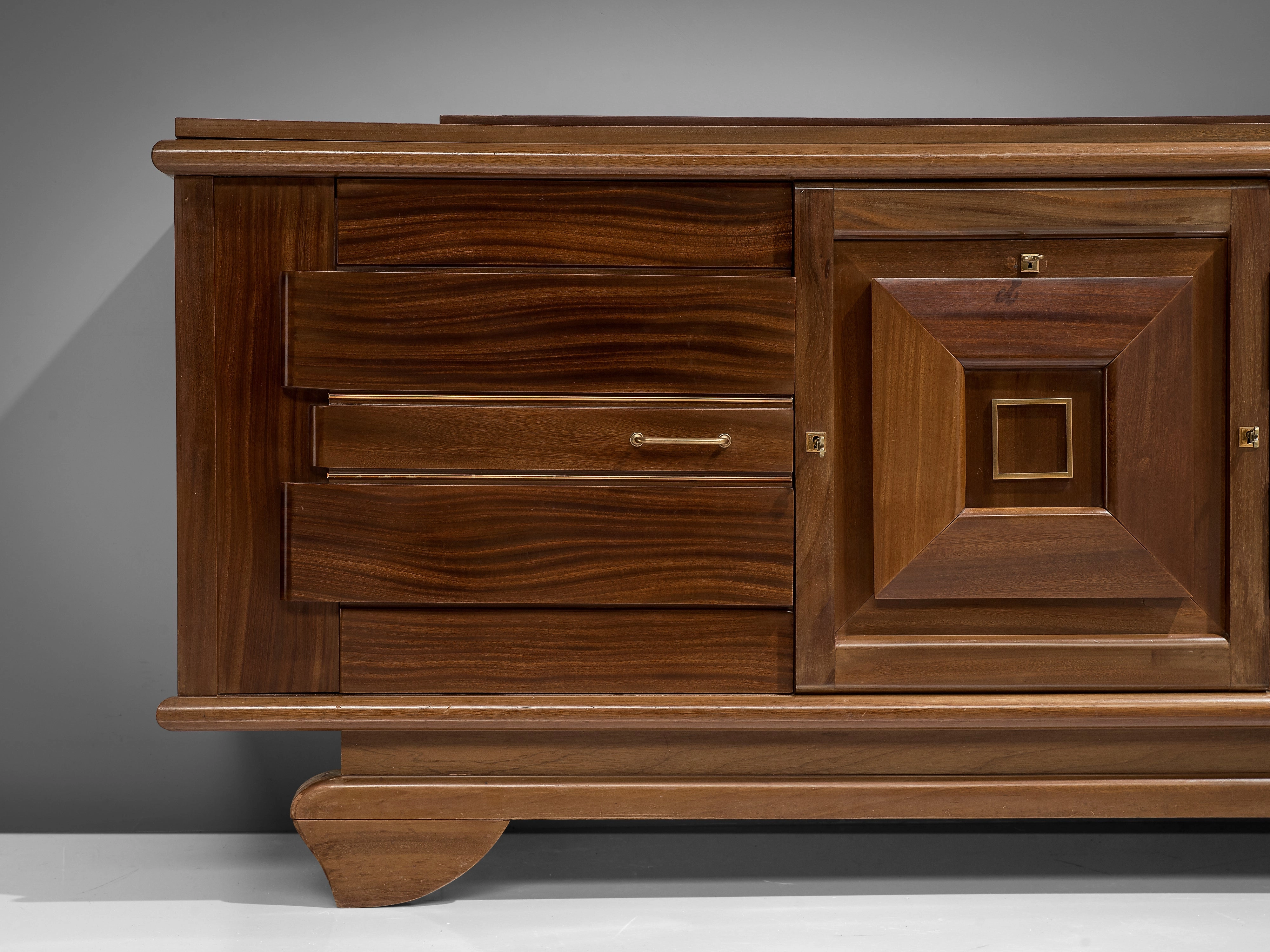 French Art Deco Sideboard in Mahogany and Brass