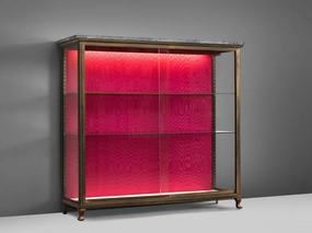 French Vitrine in Red Silk Moir and Green Marble storage cabinet,organizer,furniture storage