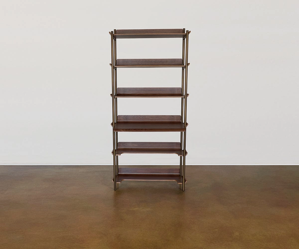 Freya 6 Shelves with Desk - Walnut