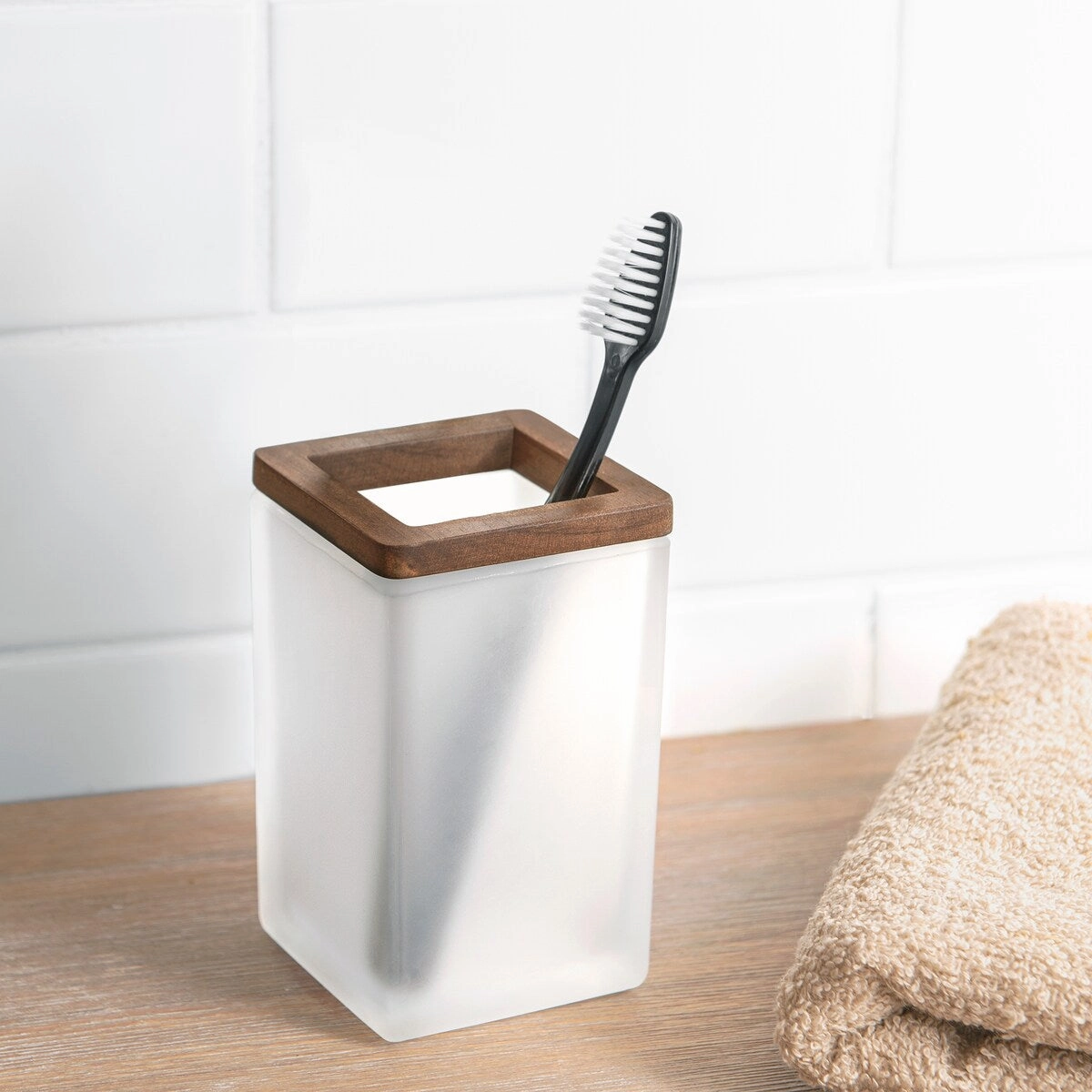 Frosty Glass Toothbrush Holder - Frost/Clear - Toothbrush Holder