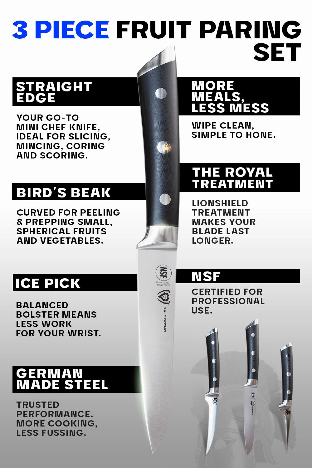 Fruit & Vegetable Paring Knife Set - 3 Piece | Gladiator Series ELITE | NSF Certified | Dalstrong 