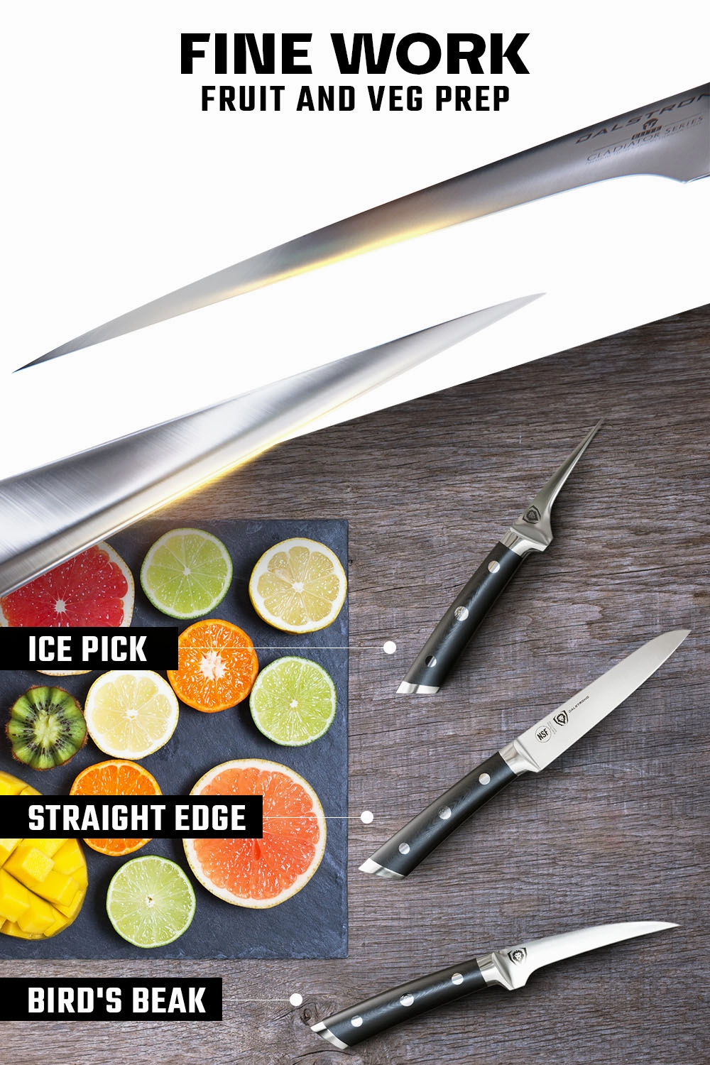 Fruit & Vegetable Paring Knife Set - 3 Piece | Gladiator Series ELITE | NSF Certified | Dalstrong 