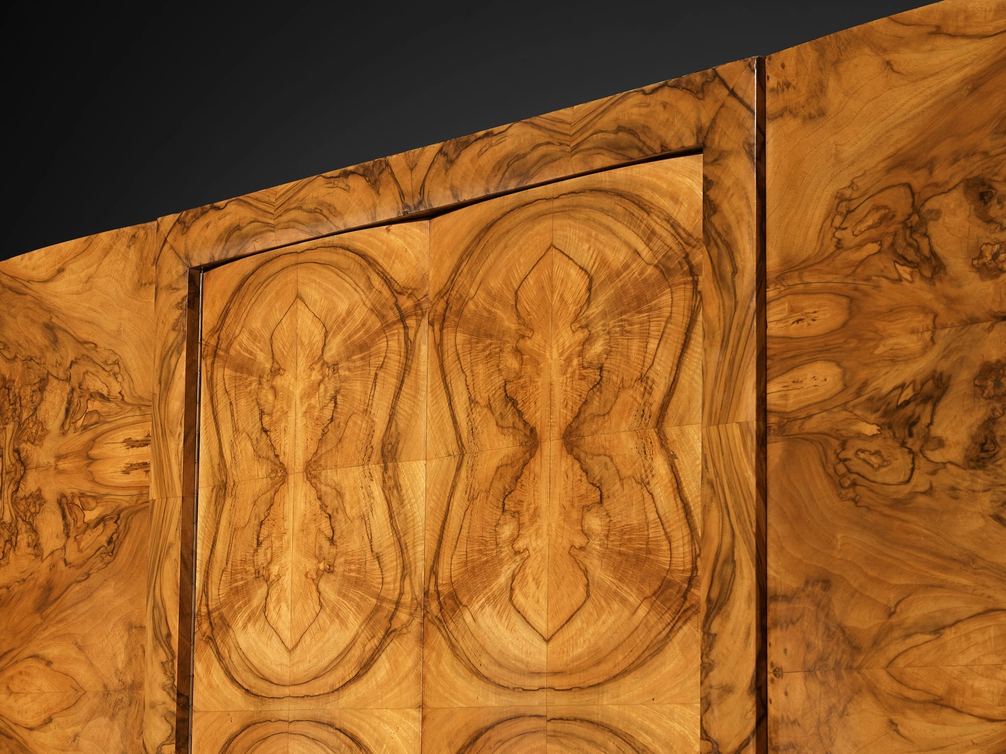 Gaetano Borsani for Atelier di Varedo Wardrobe or Higboard in Walnut Burl and Brass
