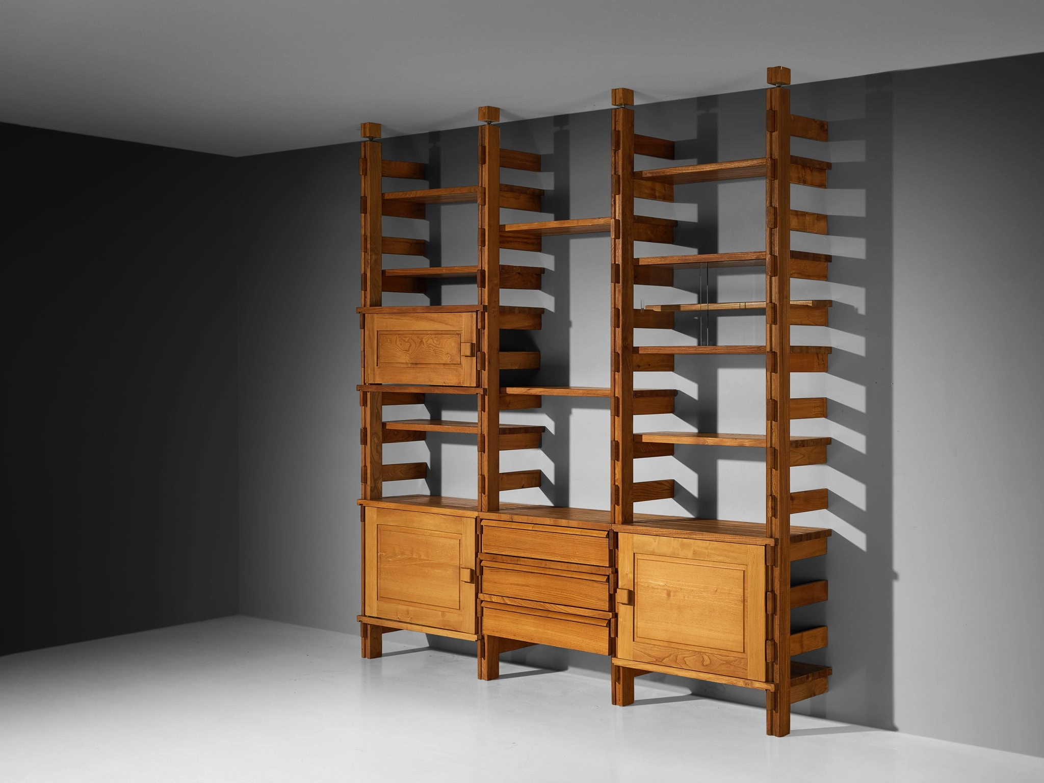 Galerie L'Orme Modular Wall Unit in Solid Elm storage cabinet,organizer,furniture storage