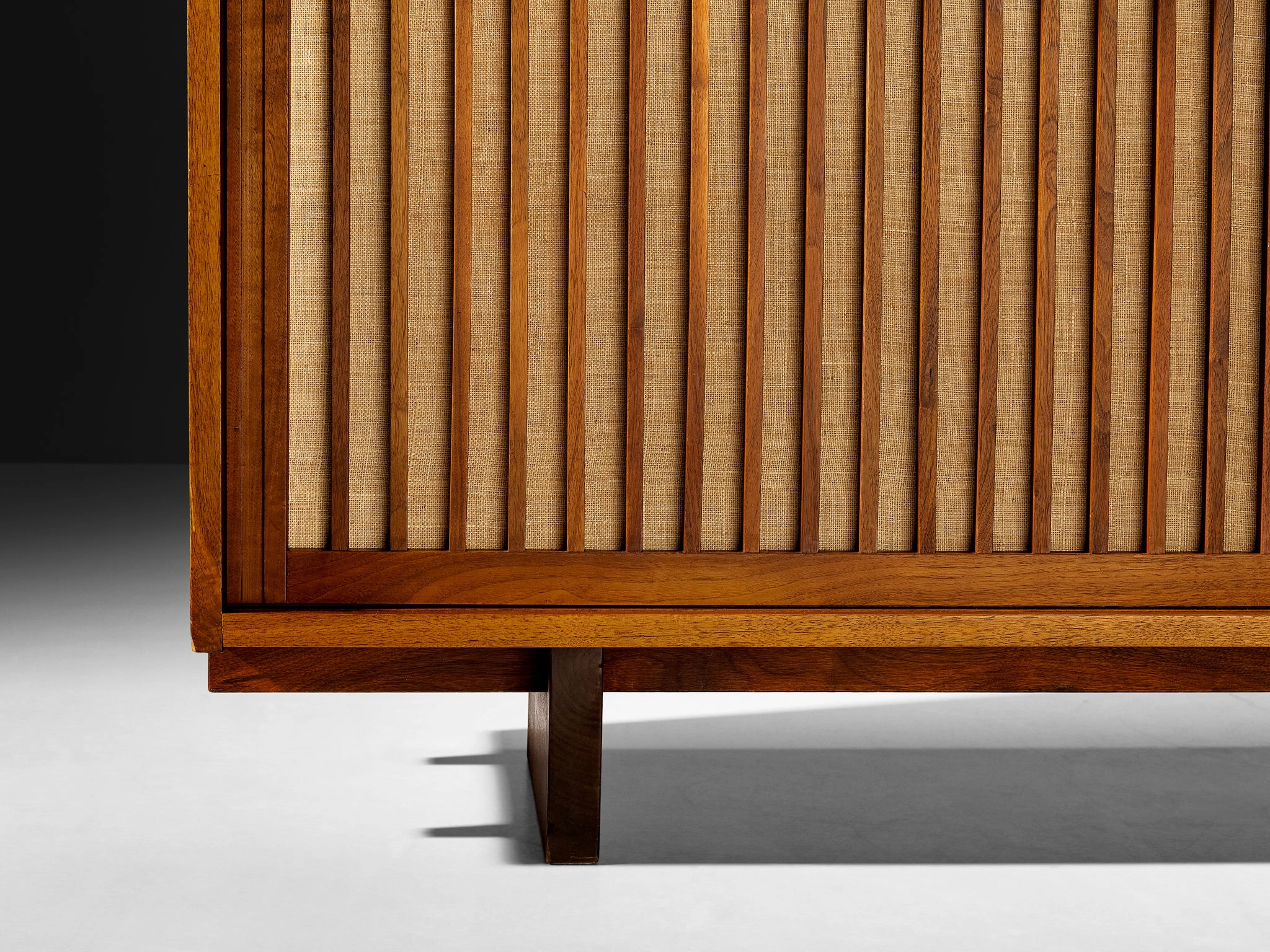 George Nakashima Sliding-Door Cabinet in Walnut and Pandanus Cloth