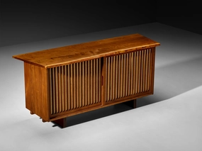 George Nakashima Sliding-Door Cabinet in Walnut and Pandanus Cloth storage cabinet,organizer,furniture storage
