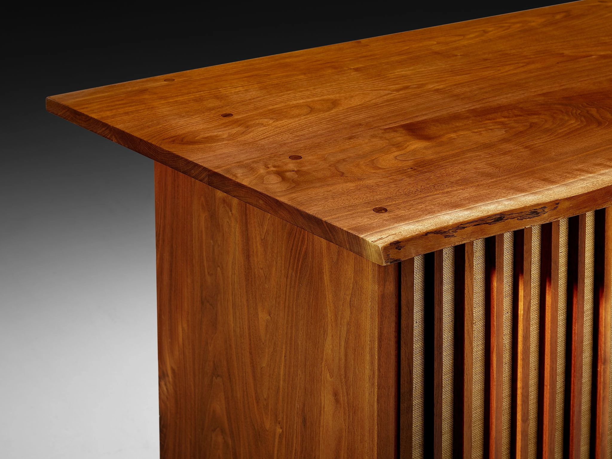 George Nakashima Sliding-Door Cabinet in Walnut and Pandanus Cloth