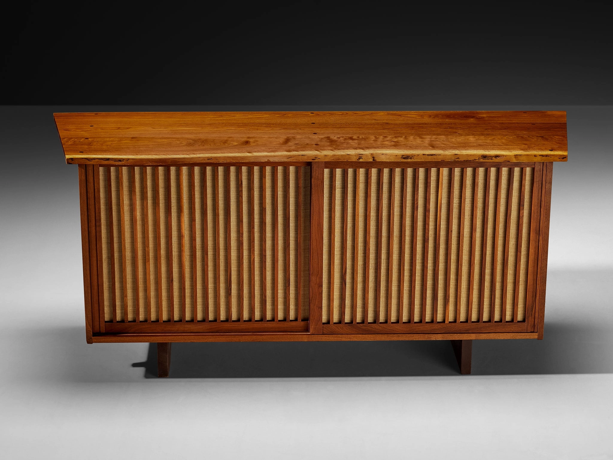 George Nakashima Sliding-Door Cabinet in Walnut and Pandanus Cloth