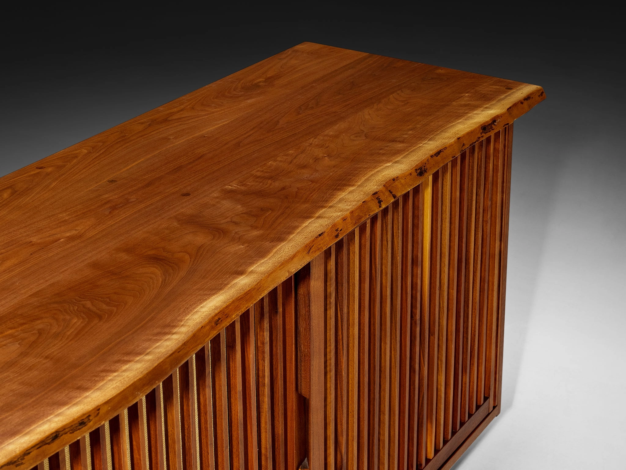 George Nakashima Sliding-Door Cabinet in Walnut and Pandanus Cloth