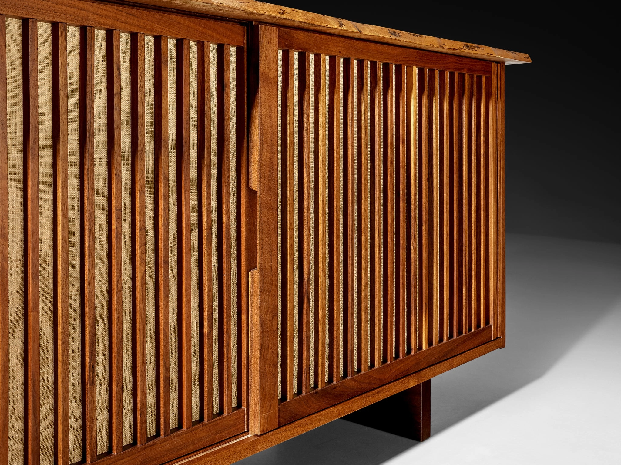 George Nakashima Sliding-Door Cabinet in Walnut and Pandanus Cloth