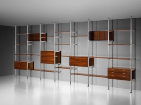 George Nelson for Herman Miller CSS Modular Wall Unit in Walnut & Aluminum storage cabinet,organizer,furniture storage