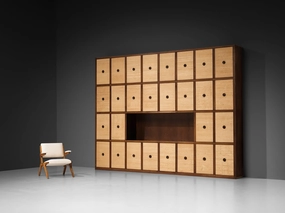 Gigi Radice for Studio Gino Colombo Unique Wall Unit in Walnut and Seagrass storage cabinet,organizer,furniture storage
