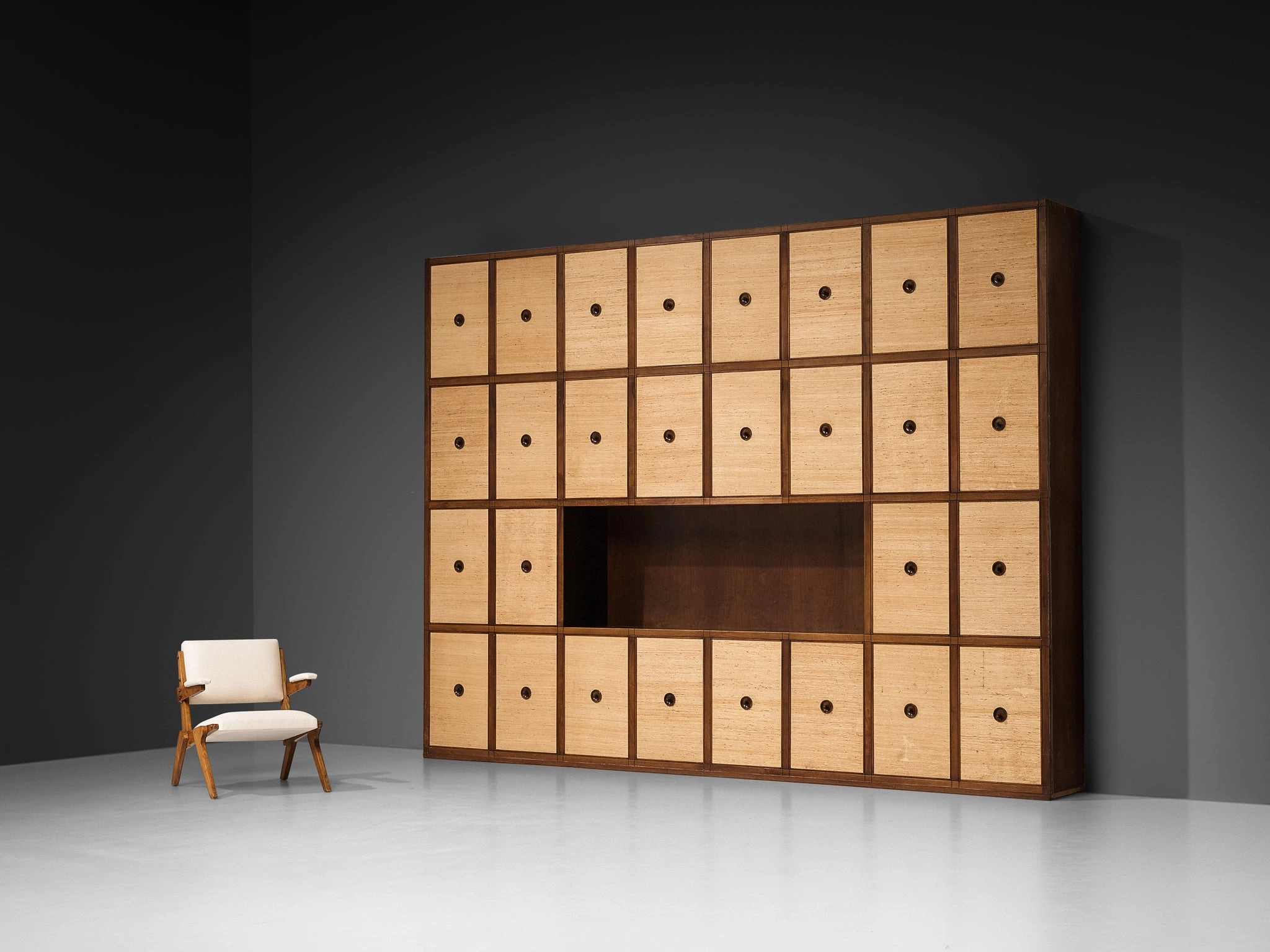 Gigi Radice for Studio Gino Colombo Unique Wall Unit in Walnut and Seagrass storage cabinet,organizer,furniture storage