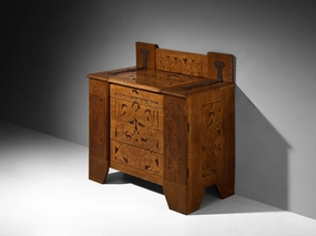 Gino Maggioni for Atelier di Varedo 1920s Chest of Drawers in Carved Oak storage cabinet,organizer,furniture storage