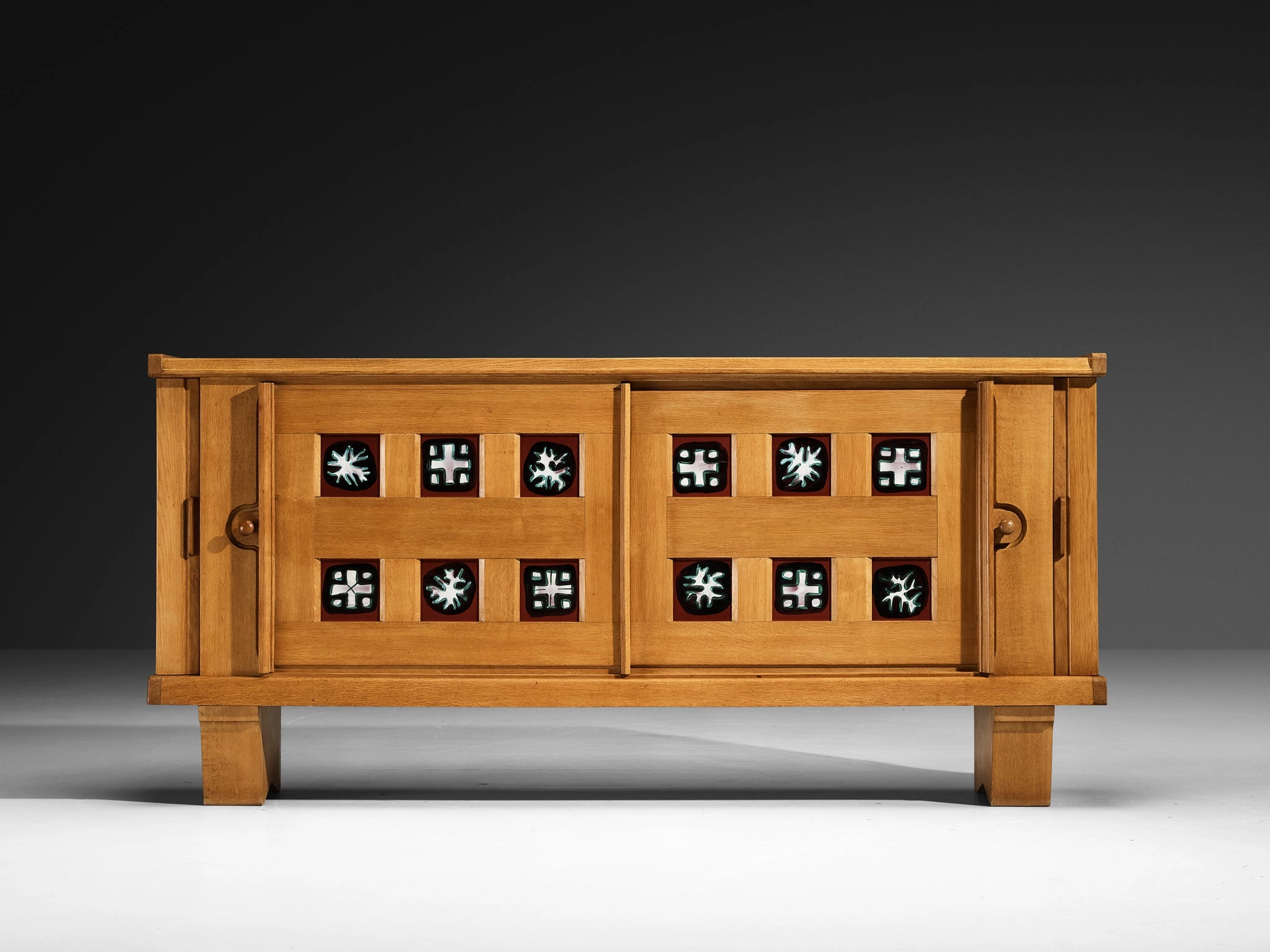 Grand Guillerme & Chambron Sideboard in Solid Oak with Ceramic Tiles