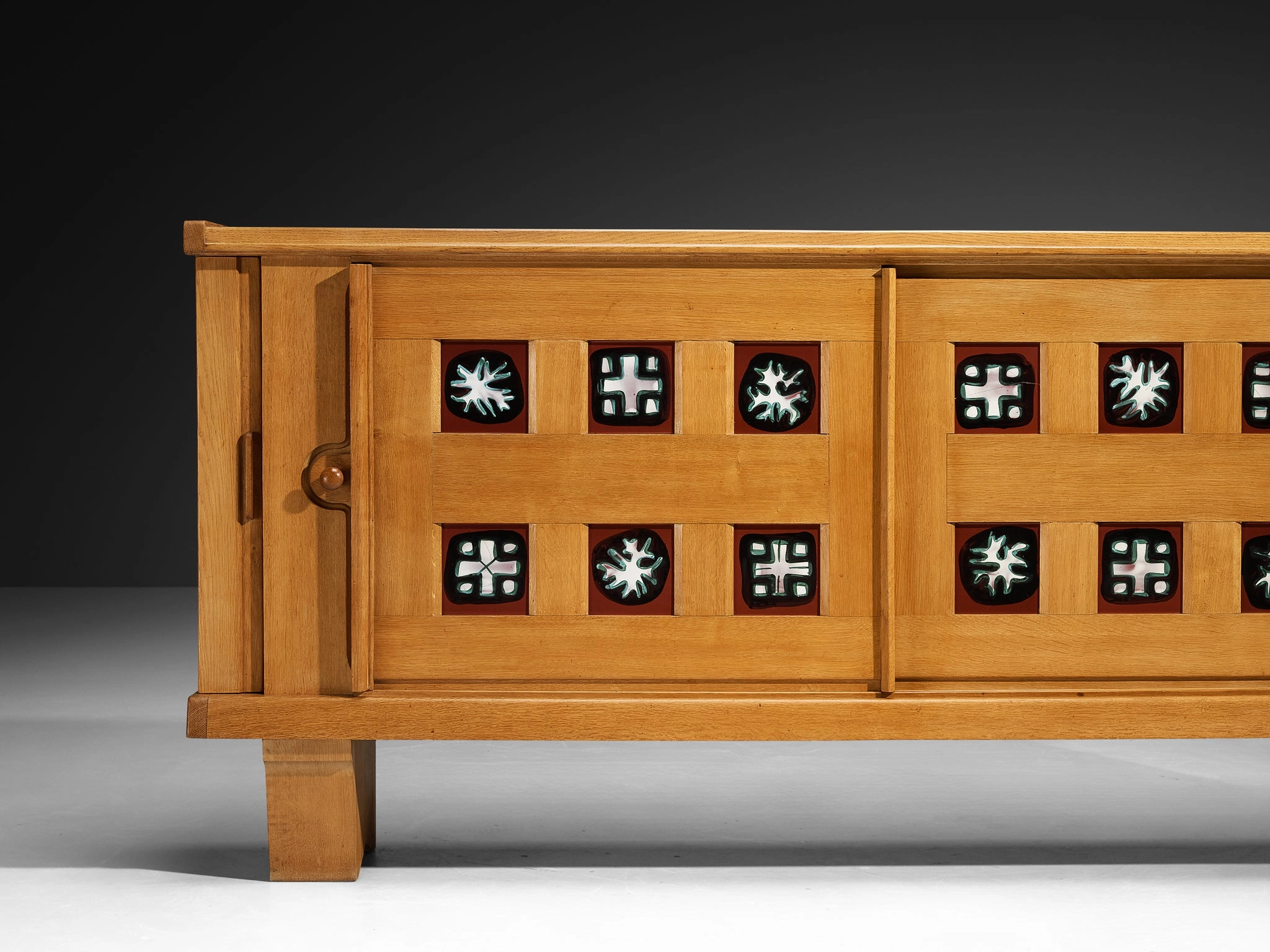 Grand Guillerme & Chambron Sideboard in Solid Oak with Ceramic Tiles