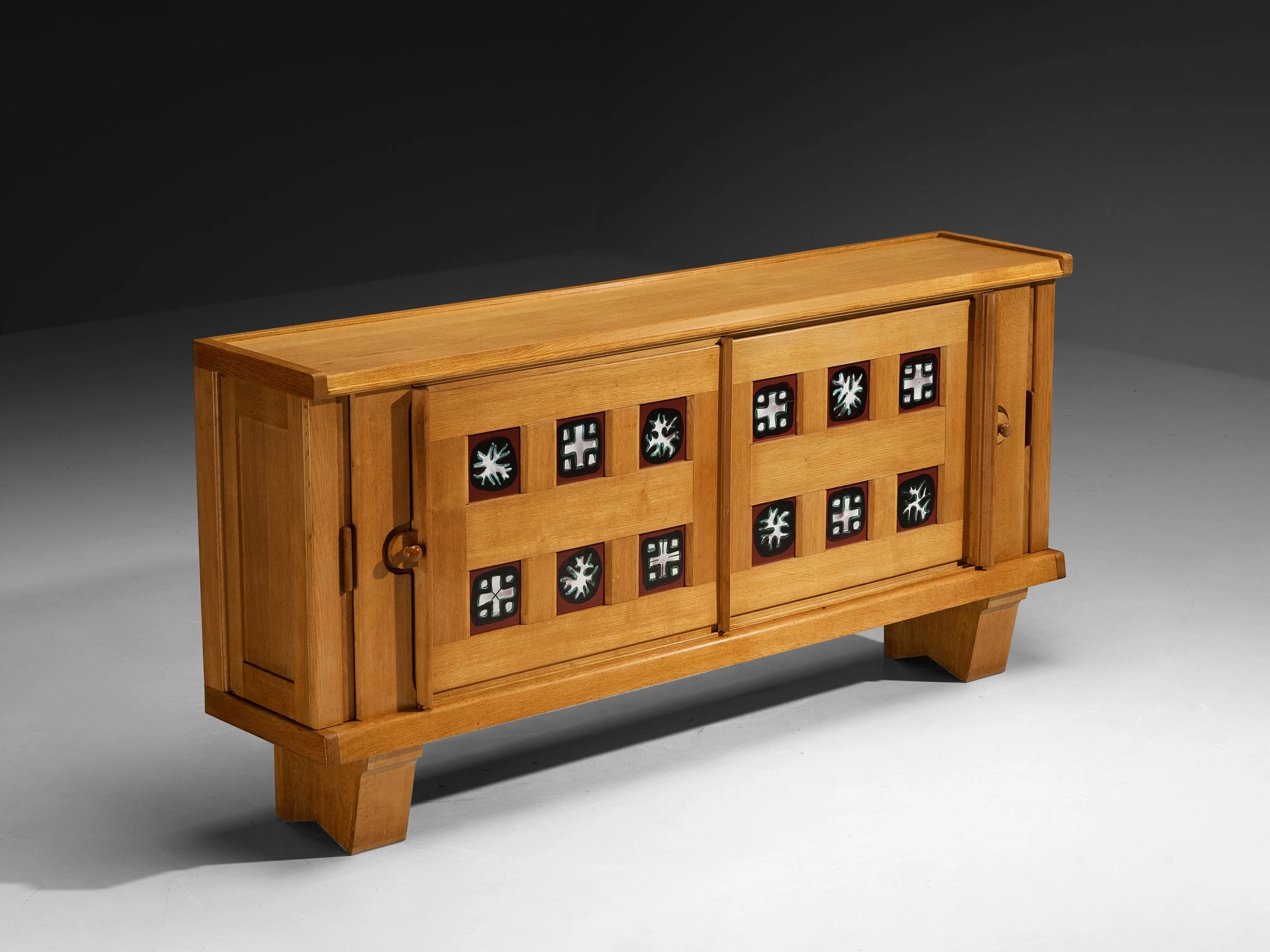 Grand Guillerme & Chambron Sideboard in Solid Oak with Ceramic Tiles storage cabinet,organizer,furniture storage