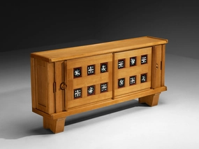 Grand Guillerme & Chambron Sideboard in Solid Oak with Ceramic Tiles storage cabinet,organizer,furniture storage